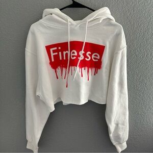 Finesse White Cropped Hoodie
